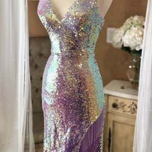 Vienna Prom Iridescent Sequin Mermaid Gown NWT